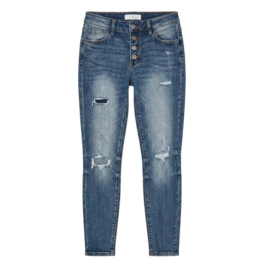 KanCan Distressed Button Fly Skinny Jeans Medium‎ Wash KC51180 Womens Size 5/26